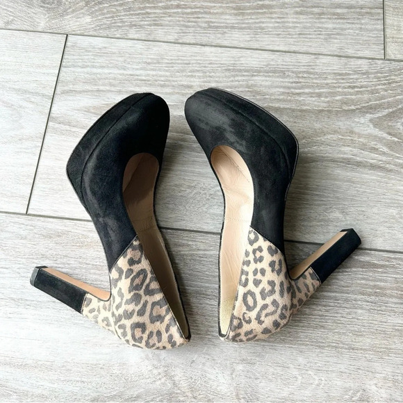 Leopard Black Suede Leather Block Heel Pumps Made in Italy - Picture 11 of 15